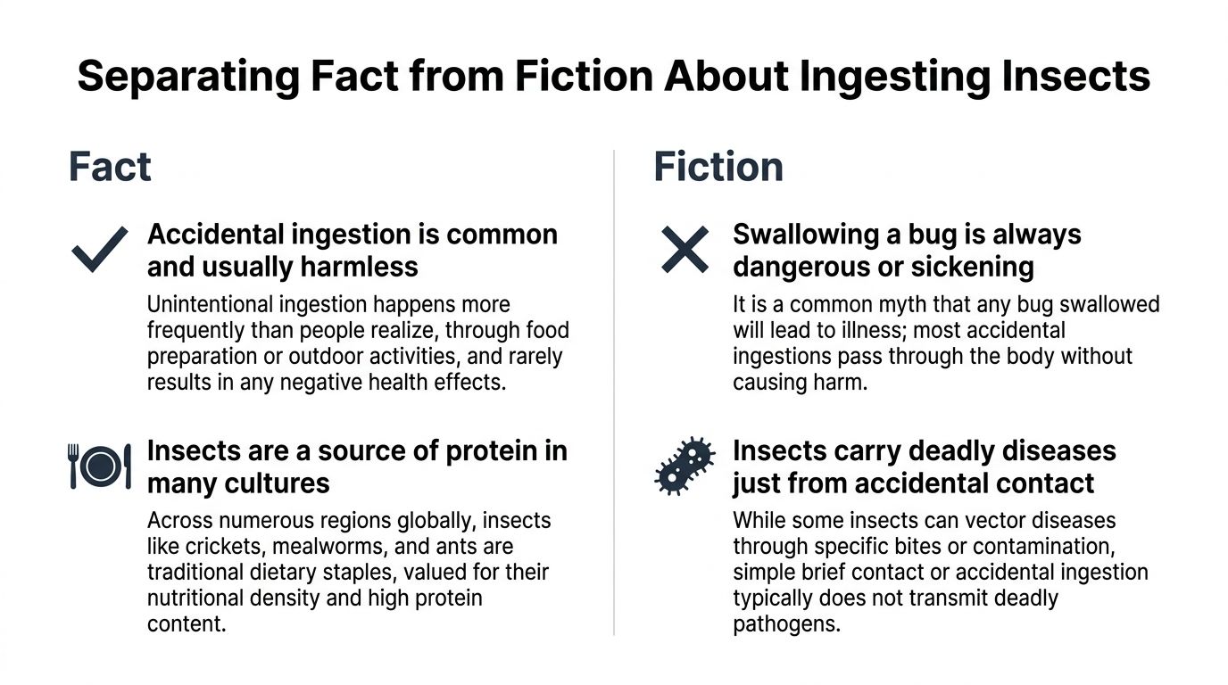 An infographic titled Separating Fact from Fiction About Ingesting Insects, comparing common myths and realities about bugs.