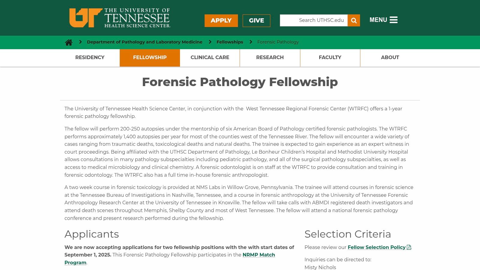 University of Tennessee Health Science Center + West Tennessee Regional Forensic Center (Memphis, TN)