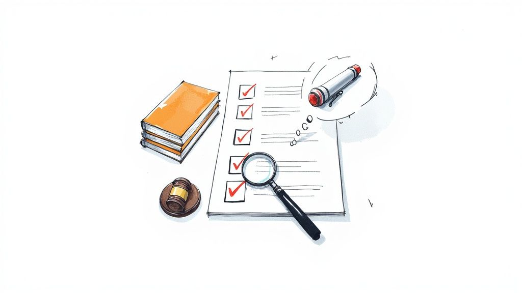 A professional reviewing documents at a desk, symbolizing the careful evaluation needed when choosing a forensic expert.