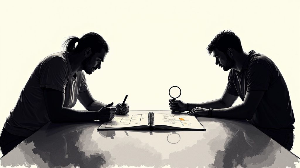 A healthcare professional reviewing medical documents at a desk, indicating a thorough examination.