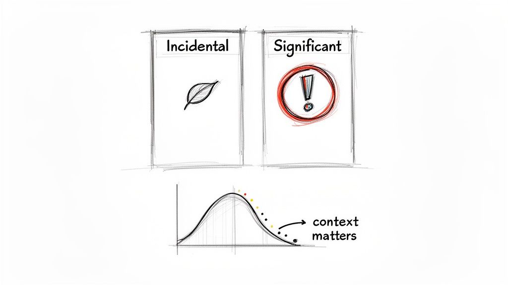 Image explaining that context matters when distinguishing incidental findings from significant ones using a bell curve.